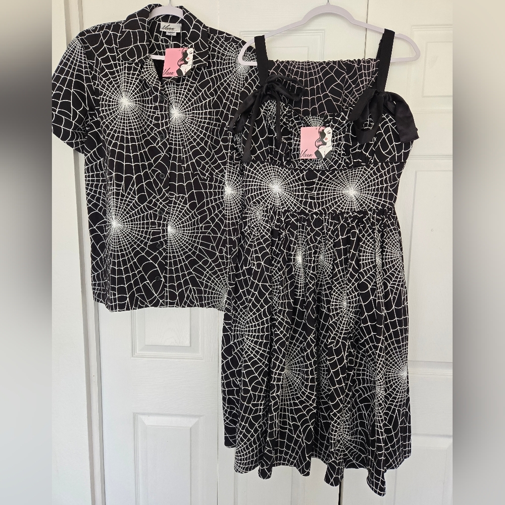BNWT 3xl 1950 Spiderweb Print Dress  & Matching XL Unisex Spiderweb Print Shirt